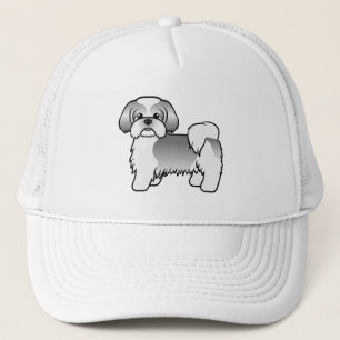 Gorra De Camionero Shih Tzu de dibujos animados lindo de plata y blan
