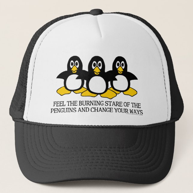 Gorra De Camionero Sienta la mirada fija ardiente de los pingüinos (Anverso)