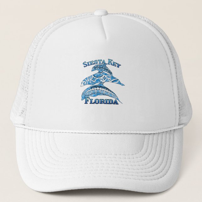 Gorra De Camionero Siesta Key Florida Vacaciones para delfines tribal (Anverso)