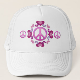 Gorra De Camionero Signo de la paz y corazones rosados bonitos