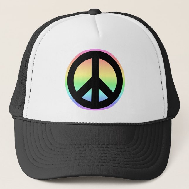 Gorra De Camionero Signo de Paz Arcoíris Pastel (Anverso)