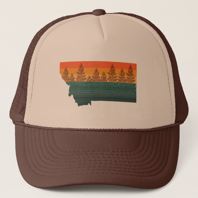 Gorra De Camionero Silhouette de árbol estatal Montana (Anverso)
