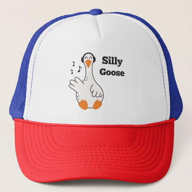 Gorra De Camionero Silly Goose Wearing Headphones – Cute Funny Goose (Anverso)