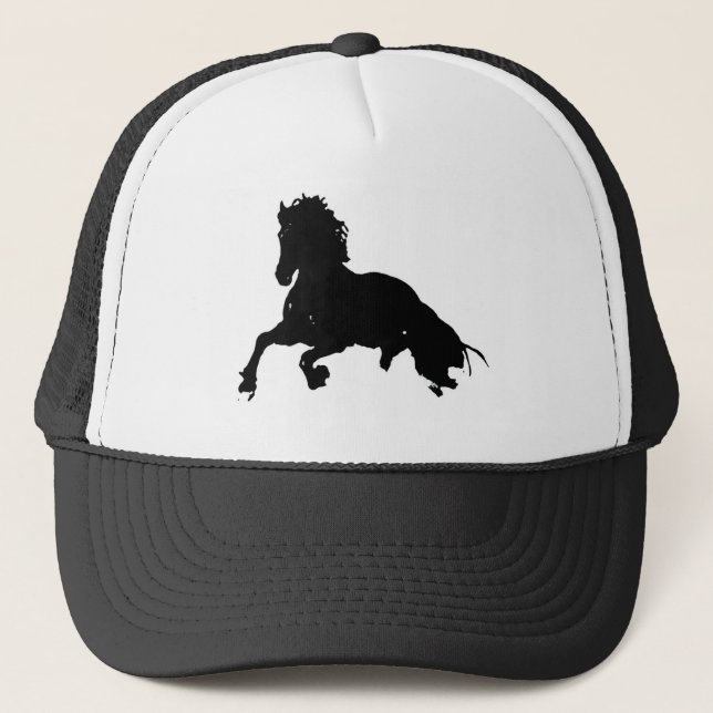 Gorra De Camionero Silueta blanca de caballo en blanco negro (Anverso)
