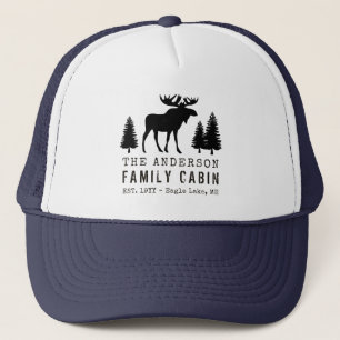 Gorra De Camionero Silueta de árbol de pino rústico de alce de fami