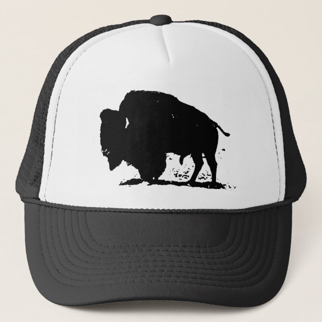 Gorra De Camionero Silueta de búfalo blanco y negro (Anverso)