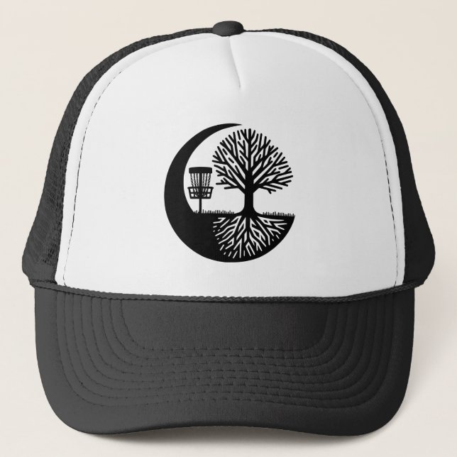 Gorra De Camionero Silueta de disco de golf en blanco y negro (Anverso)