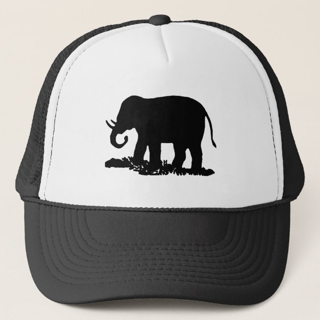 Gorra De Camionero Silueta de elefante blanco y negro (Anverso)