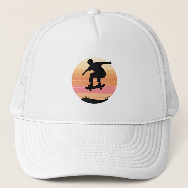 Gorra De Camionero Silueta de patinaje al atardecer - Arte de patinaj (Anverso)