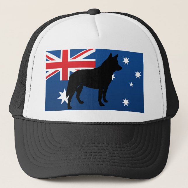 Gorra De Camionero Silueta de perro de ganado australiano en la bande (Anverso)