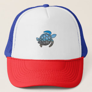 Gorra De Camionero Silueta de tortuga marina con olas de playa azules