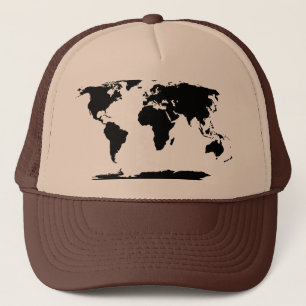 Gorra De Camionero Silueta negra del mapa del mundo