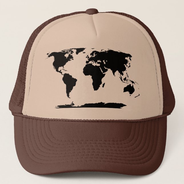 Gorra De Camionero Silueta negra del mapa del mundo (Anverso)