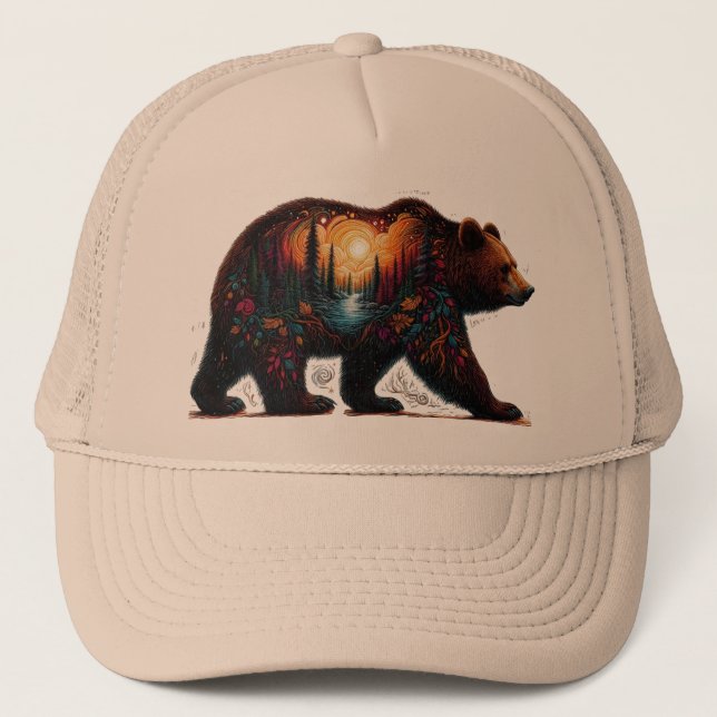 Gorra De Camionero Silueta parduzco contra las montañas (Anverso)