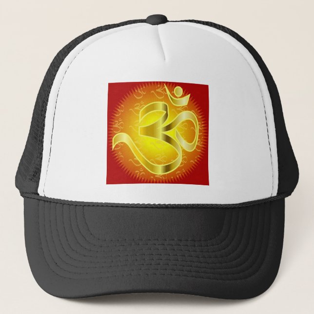 Gorra De Camionero Símbolo Aum u Om en amarillo y rojo (Anverso)