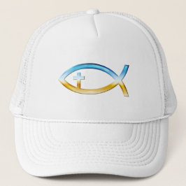 Gorra De Camionero Símbolo cristiano de los pescados con crucifijo -