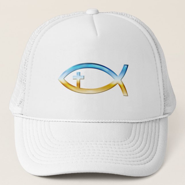 Gorra De Camionero Símbolo cristiano de los pescados con crucifijo - (Anverso)