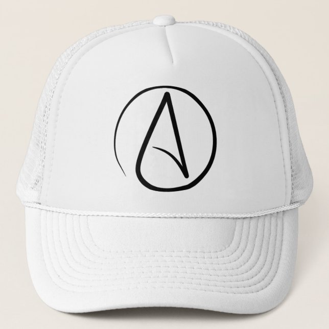 Gorra De Camionero Símbolo de ateísmo: negro sobre blanco (Anverso)