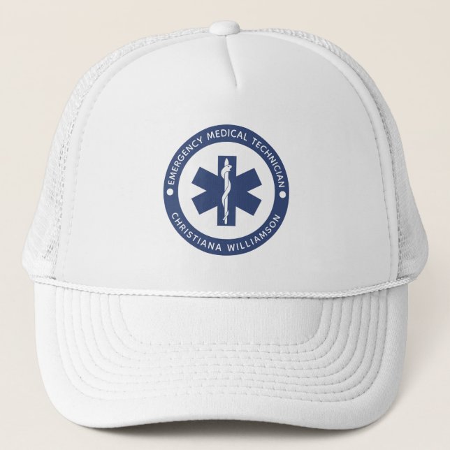 Gorra De Camionero Símbolo de EMT personalizado Técnico Médico de Eme (Anverso)