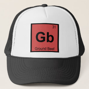 Gorra De Camionero Símbolo de la tabla periódica de química de carne 