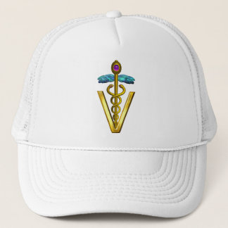 GORRA DE CAMIONERO SÍMBOLO DE ORO DEL VETERINARIO DEL CADUCEO