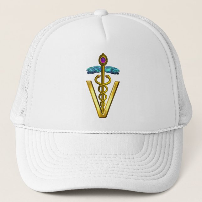 GORRA DE CAMIONERO SÍMBOLO DE ORO DEL VETERINARIO DEL CADUCEO (Anverso)