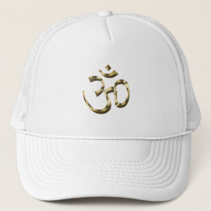 Gorra De Camionero Símbolo hindú budista de oro de yoga metálico Om m