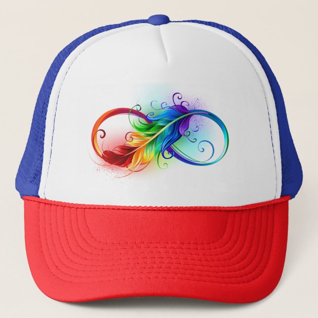 Gorra De Camionero Símbolo infinito con plumas arcoiris (Anverso)