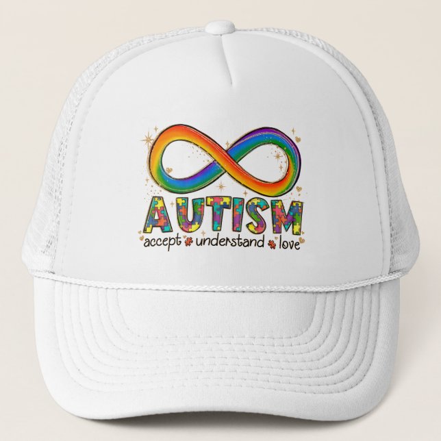 Gorra De Camionero Símbolo infinito de autismo aceptar, entender, ama (Anverso)