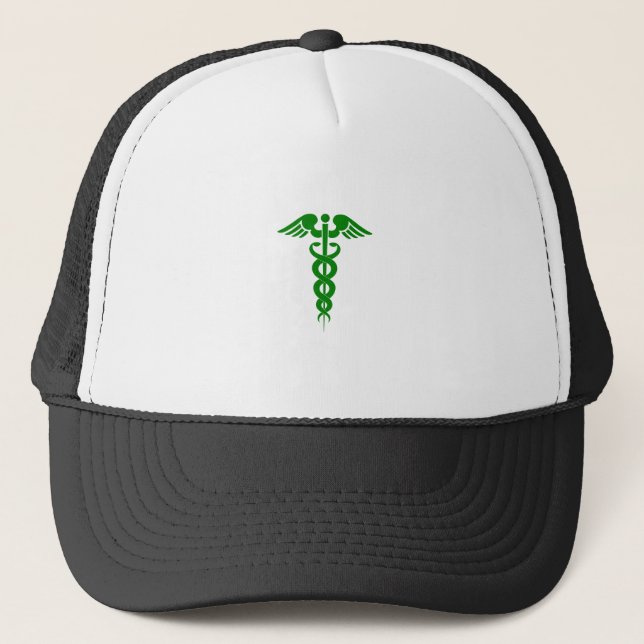 Gorra De Camionero Símbolo médico de Caduceus Green (Anverso)