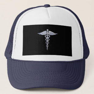Gorra De Camionero Símbolo médico de Caduceus sobre negro