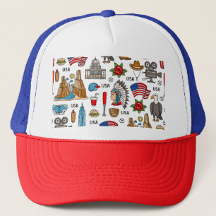Gorra De Camionero Símbolos de EE.UU. Vintage Seamless Pattern