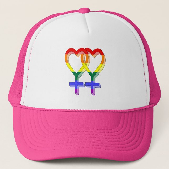 Gorra De Camionero Símbolos del Orgullo Femenino Bandera Arcoiris (Anverso)