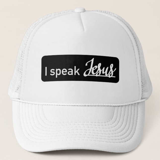 Gorra De Camionero Simple Hablo Jesús Negro y Blanco (Anverso)