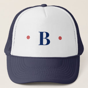 Gorra De Camionero Simple Monograma Inicial Náutico Marino Rojo Timón
