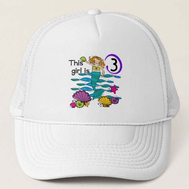 Gorra De Camionero Sirena 3 cumpleaños camisetas y regalos de T (Anverso)