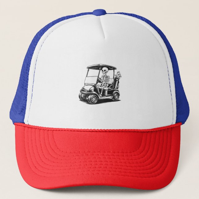 Gorra De Camionero Skeletal Golfer Skull Jugando Golf (Anverso)