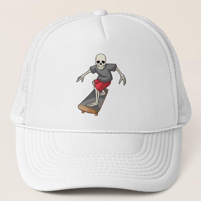 Gorra De Camionero Skeleton como Skater con Skateboard (Anverso)