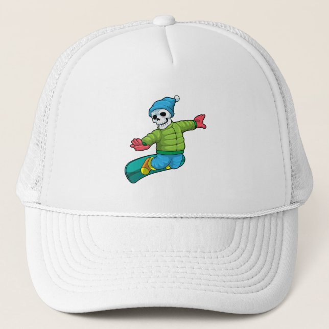 Gorra De Camionero Skeleton como Snowboard con snowboard (Anverso)