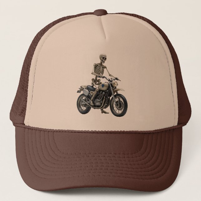 Gorra De Camionero Skeleton En Moto (Anverso)