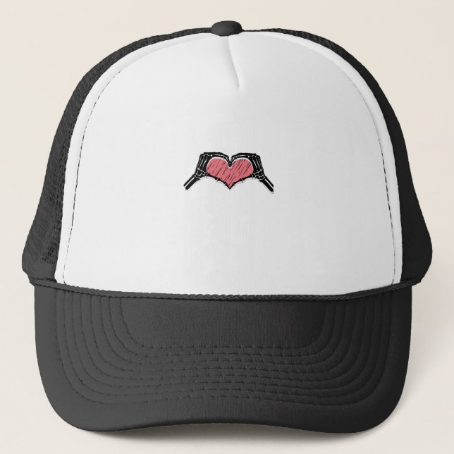 Gorra De Camionero Skeleton Hand Heart Rótulo Día de San Valentín Cla (Anverso)