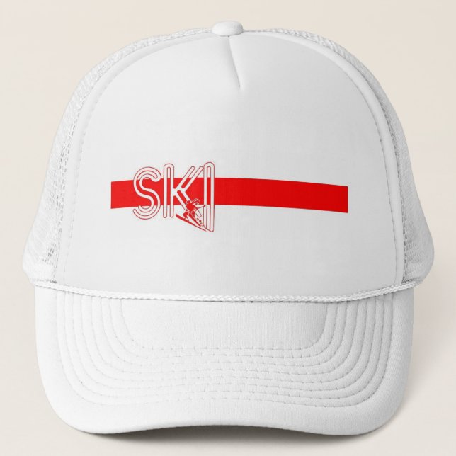 Gorra De Camionero Ski Red Stripe con Snowskier (Anverso)