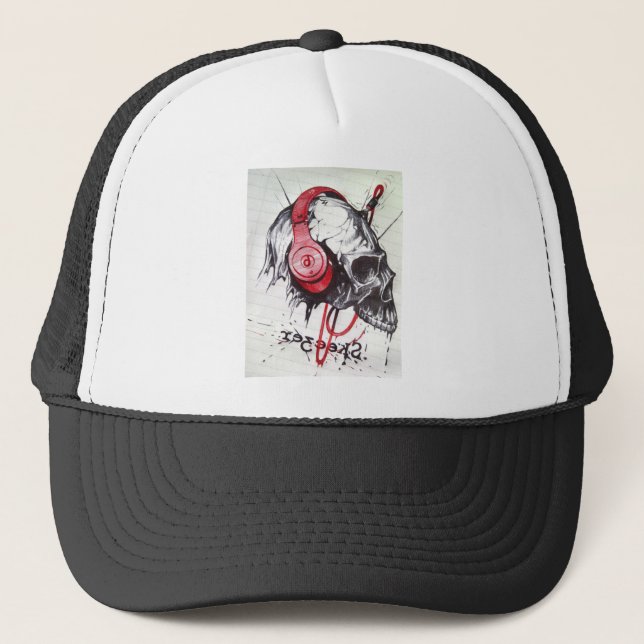 Gorra De Camionero Skull con diseño de audífonos (Anverso)
