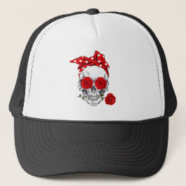 Gorra De Camionero Skull Valentine con rosas rojas