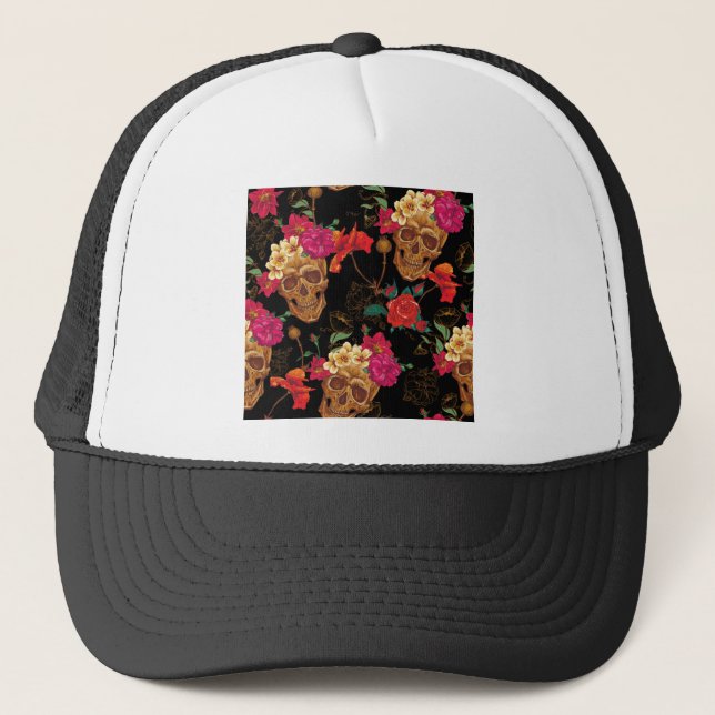Gorra De Camionero Skulls florales (Anverso)