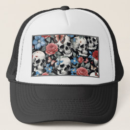Gorra De Camionero Skulls Rosas y negras-me-nots