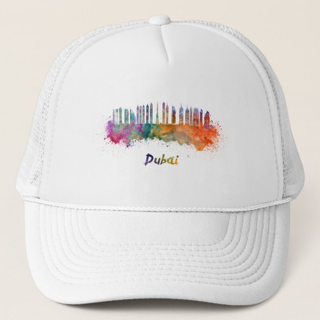 Gorra De Camionero Skyline V2 de Dubai en acuarela (Anverso)