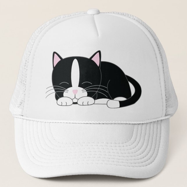 Gorra De Camionero Sleepy Kitty {Tuxedo} (Anverso)