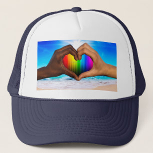 Gorra De Camionero SlipperyJoe gradiente de corazón de arcoíris vívid