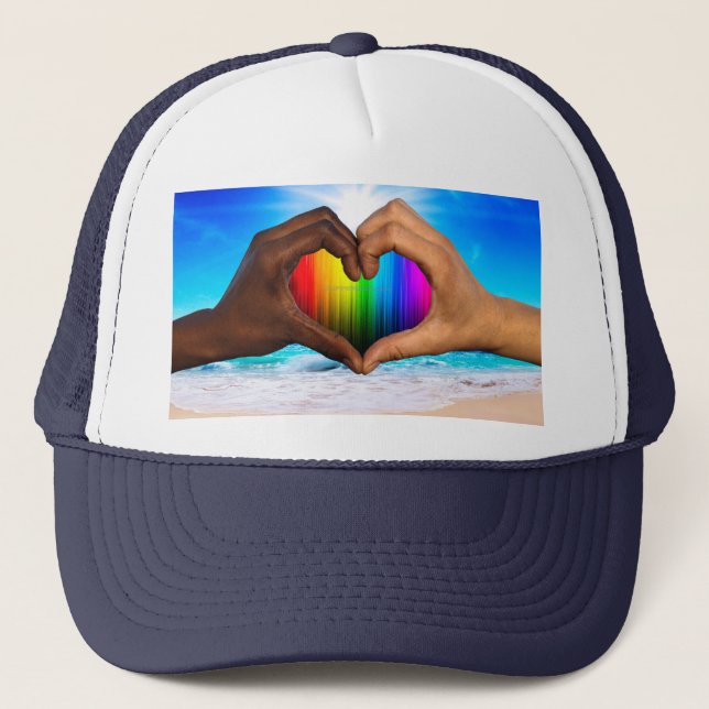 Gorra De Camionero SlipperyJoe gradiente de corazón de arcoíris vívid (Anverso)